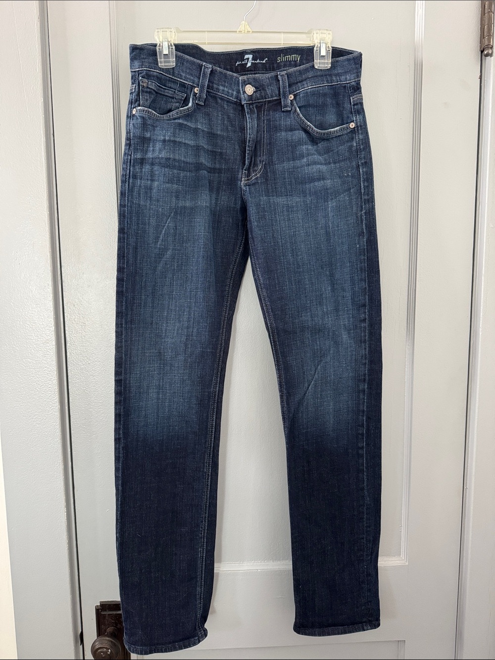 7 For All Mankind Slim Straight Jeans in Dark Blue Wash
